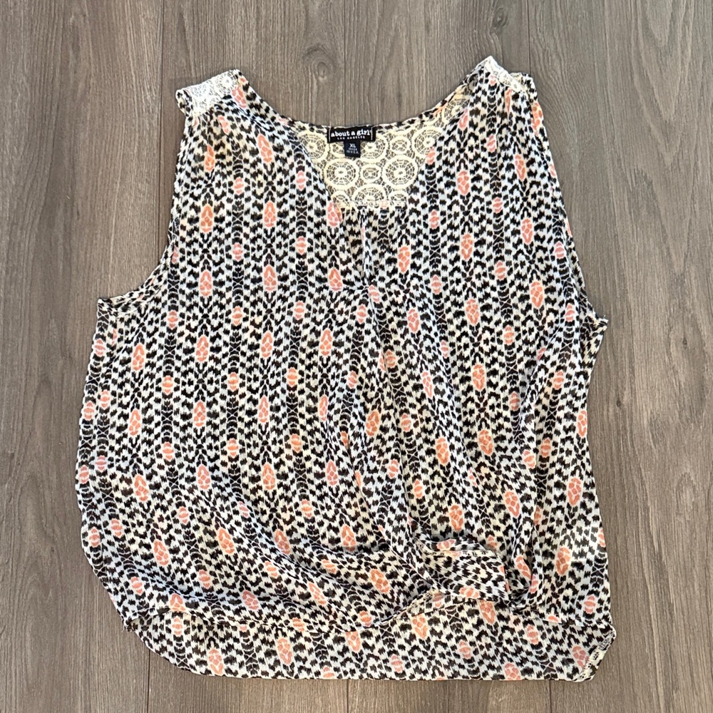 About A Girl Black & Peach Printed Sleeveless Knit Tank